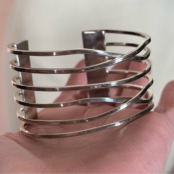 Sterling Silver .925 Art Deco minimalist Modernist Heavy Wide Cuff Bracelet